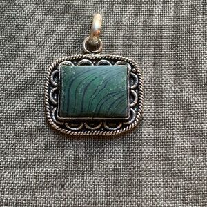 Madagascar malachite gemstone .925 silver pendant 1 5/8”